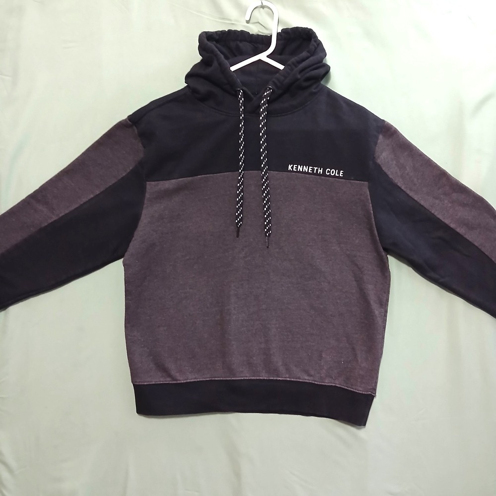 Kenneth Cole Men's Hoodie Medium Black Gray Long Sleeve Chorded Pullover NWOT
